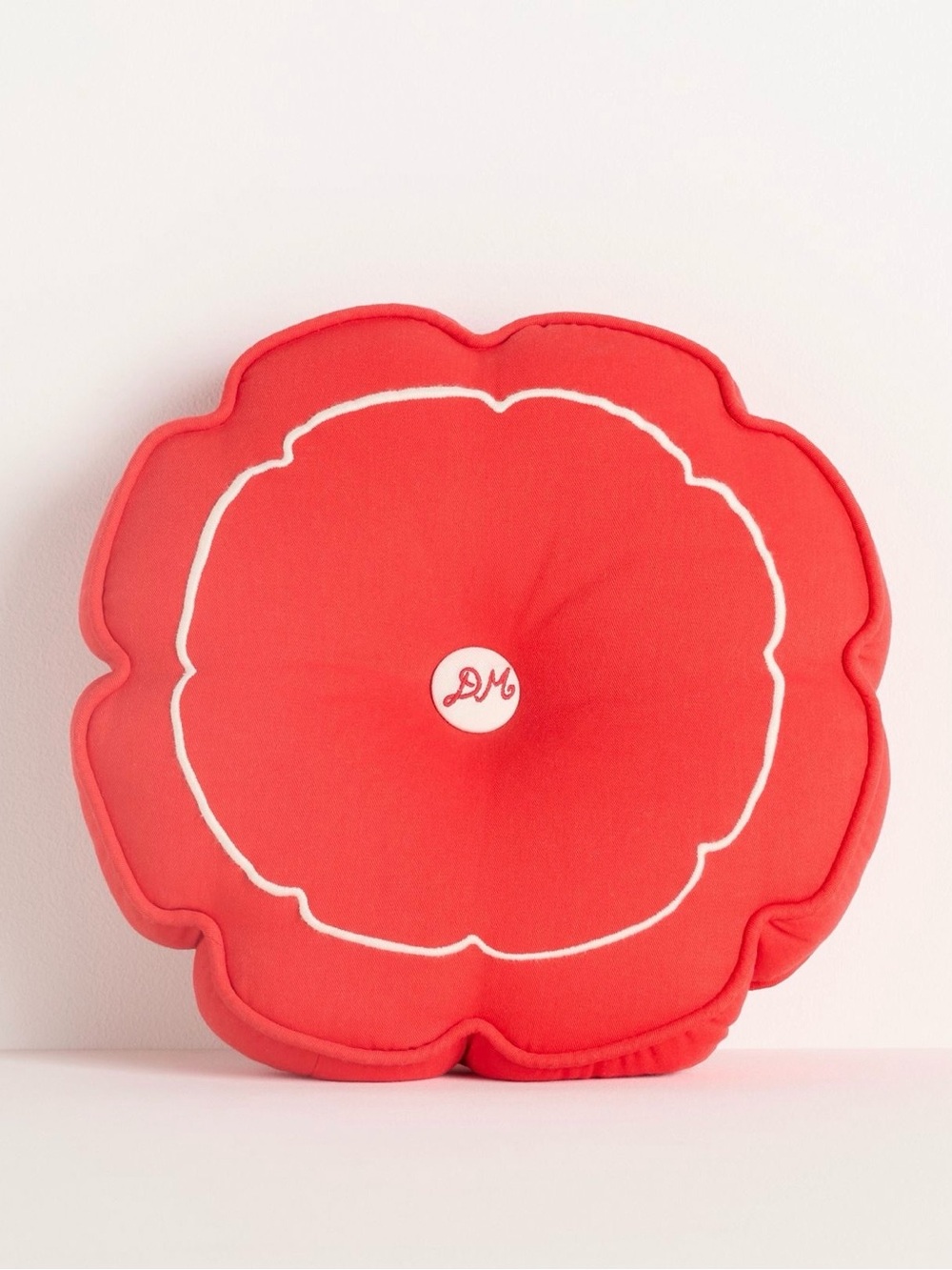 Anthropologie Damson Madder Cotton Embroidered Button Round Shaped Pillow